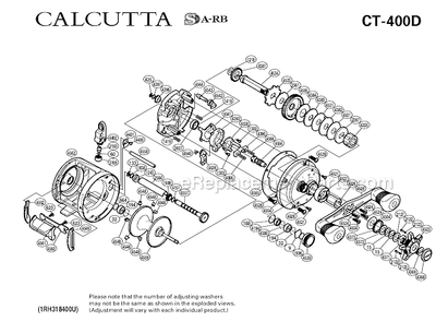 Page A Diagram and Parts List for CT400D  Shimano Baitcast Reels