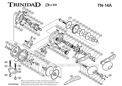 Page A Diagram and Parts List for TN-14A  Shimano Conventional Reels