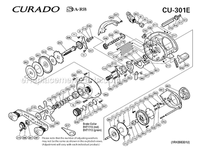 Page A Diagram and Parts List for CU-301E  Shimano Baitcast Reels