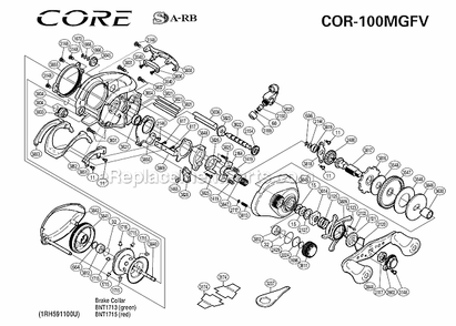 Page A Diagram and Parts List for CORE100MGFV  Shimano Baitcast Reels