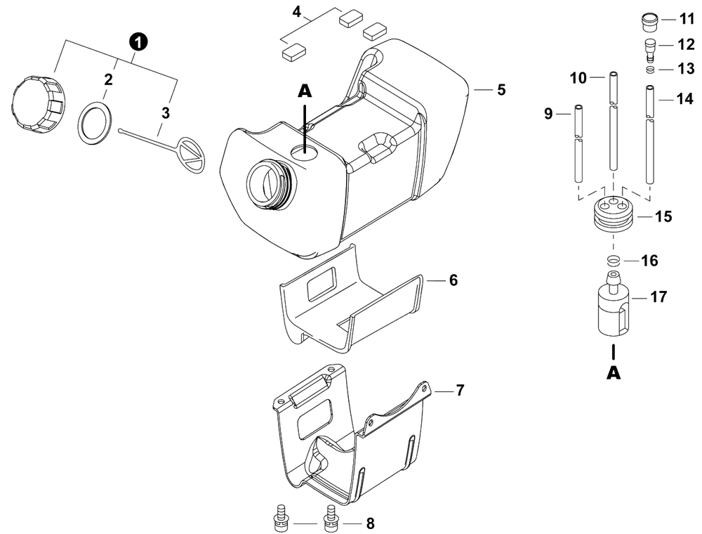 Fuel System Diagram and Parts List for B445 U76226001001 - U76226999999 Shindaiwa Brush Cutter