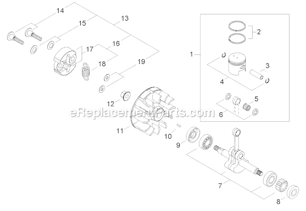 Piston, Clutch Diagram and Parts List for PS344 T15513001001-T15513999999 Shindaiwa Power Broom