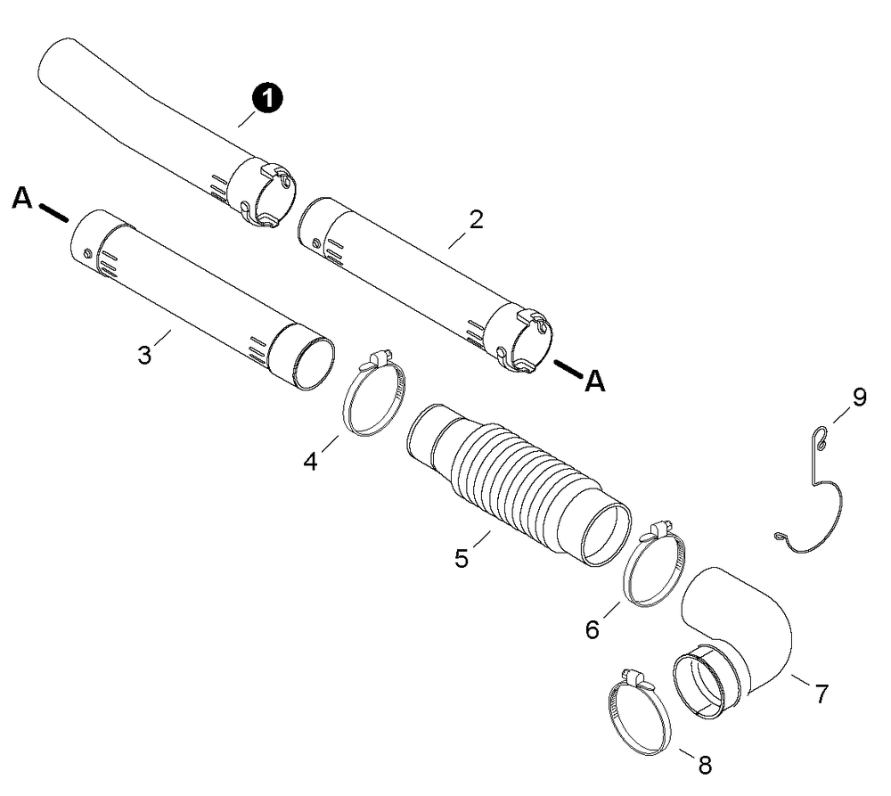 Blower Tubes Diagram and Parts List for EB500 P30236000000 - P30236999999 Shindaiwa Leaf Blower / Vacuum