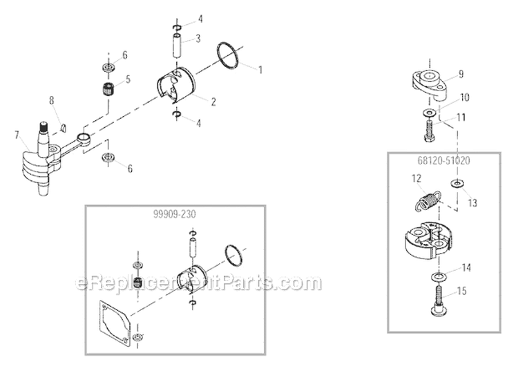 Clutch, Piston Diagram and Parts List for 22DH  Shindaiwa Hedge Trimmer