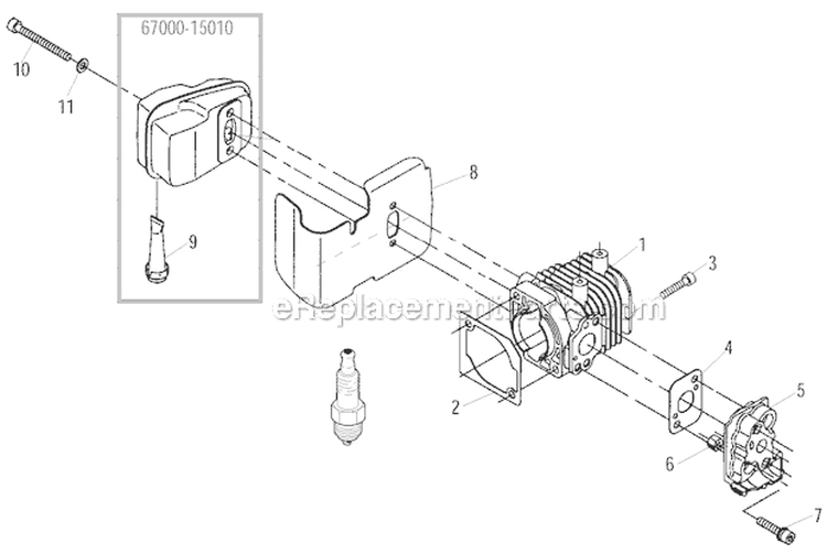 Cylinder, Muffler Diagram and Parts List for 22DH  Shindaiwa Hedge Trimmer