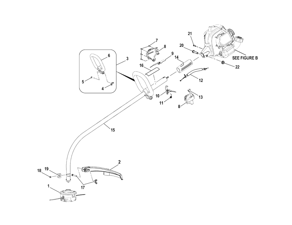 Figure A Diagram and Parts List for F259 25900001 - 25999999 Shindaiwa Trimmer