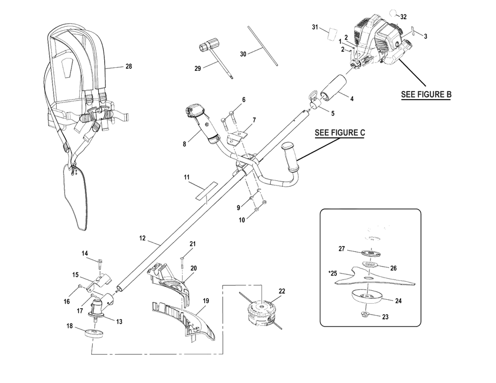 Figure A Diagram and Parts List for C319 31900001 - 31999999 Shindaiwa Brush Cutter