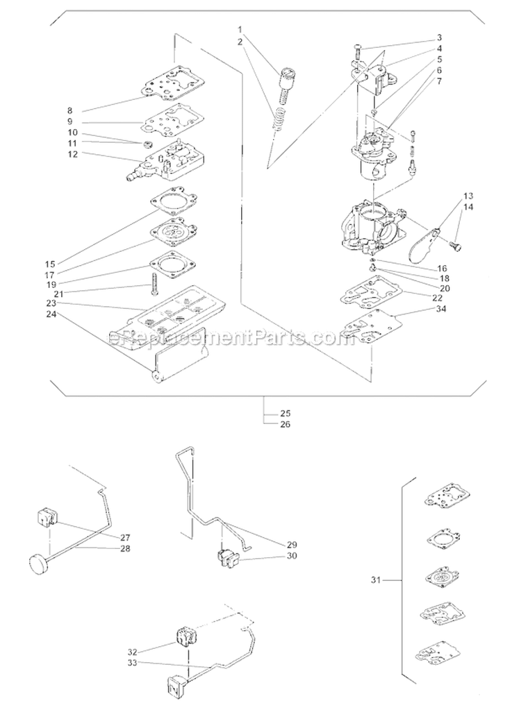 Carburetor Diagram and Parts List for 300  Shindaiwa Chainsaw