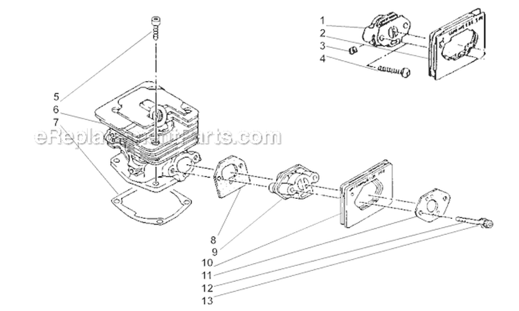 Cylinder Diagram and Parts List for 300  Shindaiwa Chainsaw