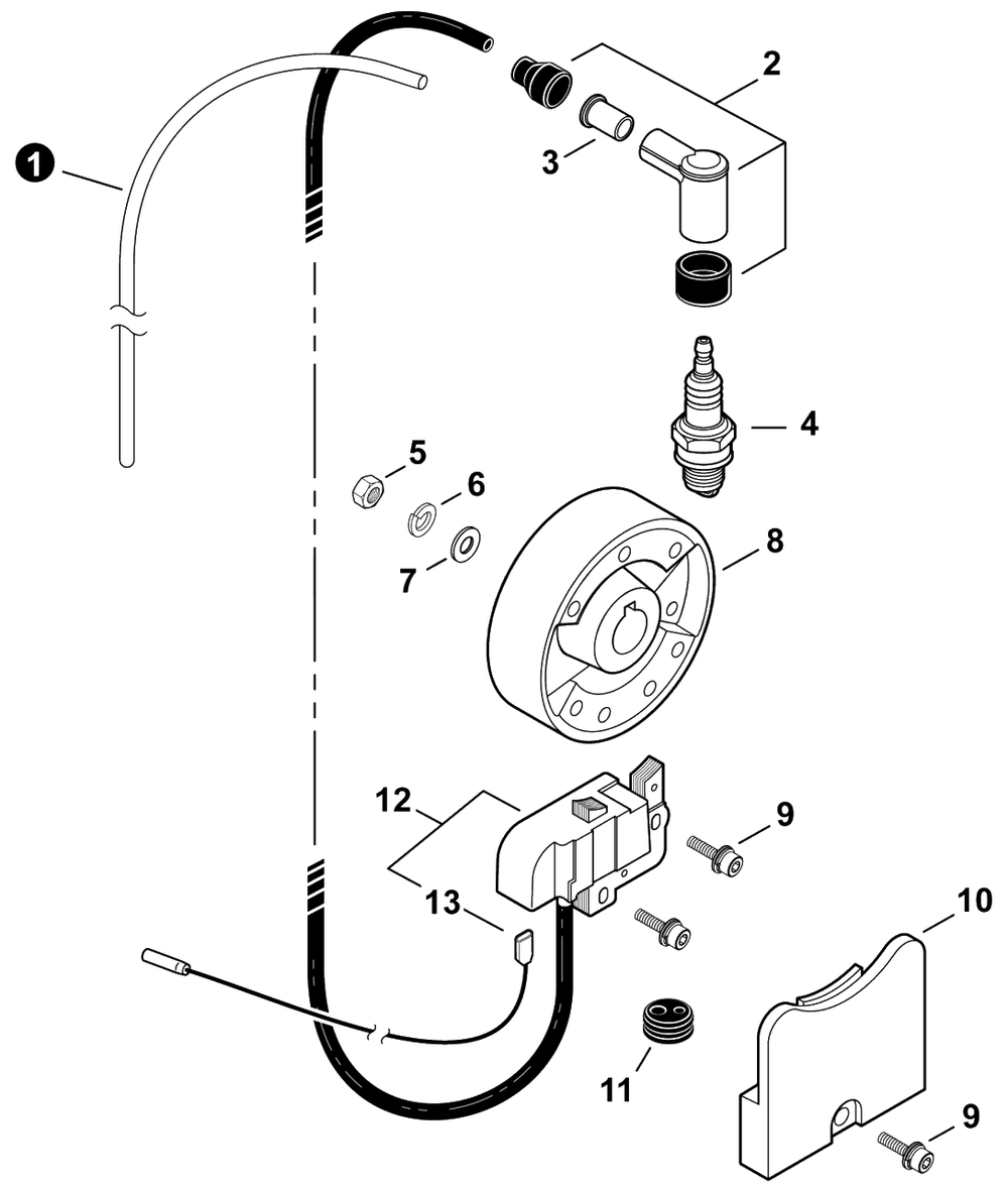 Ignition Diagram and Parts List for EB633RT P54213001001 - P54213999999 Shindaiwa Leaf Blower / Vacuum