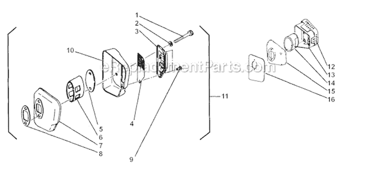 Muffler Diagram and Parts List for 350  Shindaiwa Chainsaw