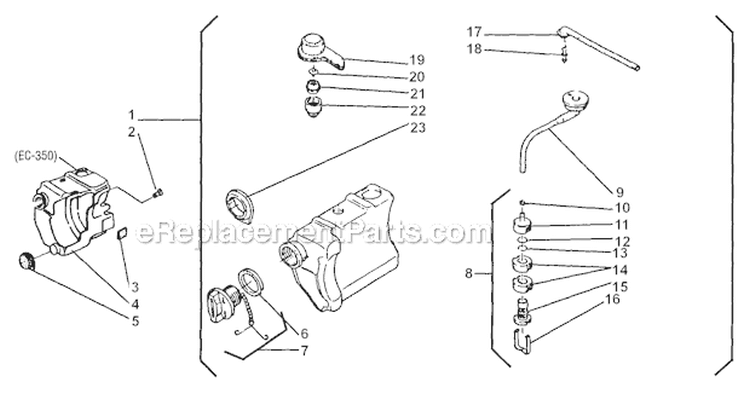 Tanks Diagram and Parts List for 350  Shindaiwa Chainsaw