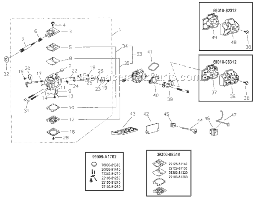 Page H Diagram and Parts List for 352S  Shindaiwa Chainsaw