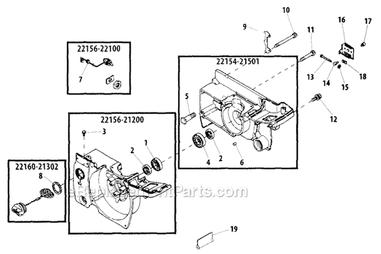Crankcase Diagram and Parts List for 360  Shindaiwa Chainsaw