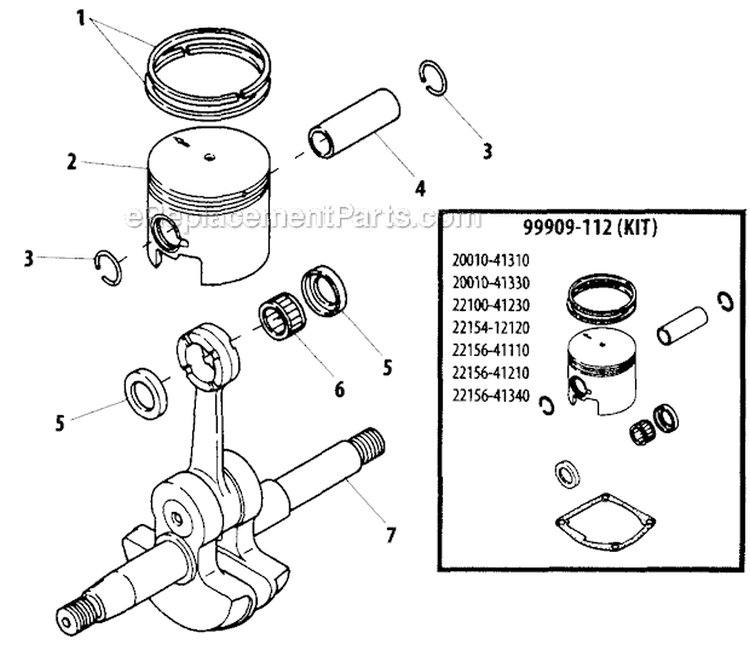 Crankshaft, Piston Diagram and Parts List for 360  Shindaiwa Chainsaw