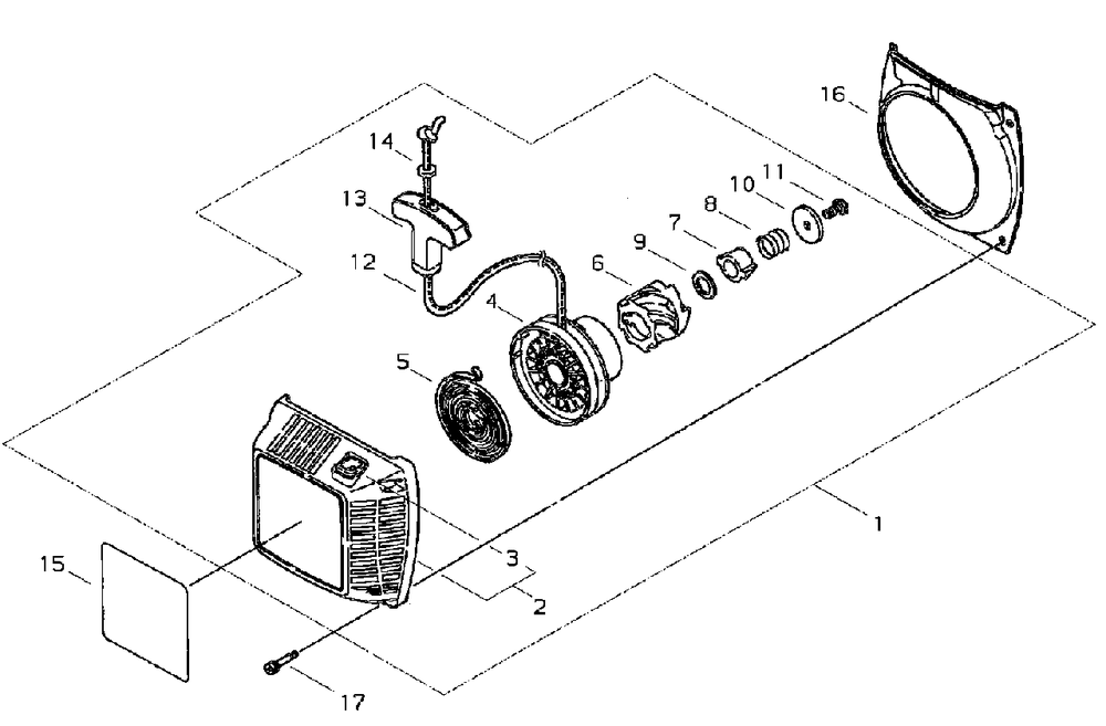 Starter Diagram and Parts List for 360EMC 20001001 - 20999999 Shindaiwa Chainsaw