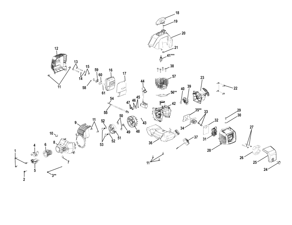 Figure B Diagram and Parts List for C319 31900001 - 31999999 Shindaiwa Brush Cutter