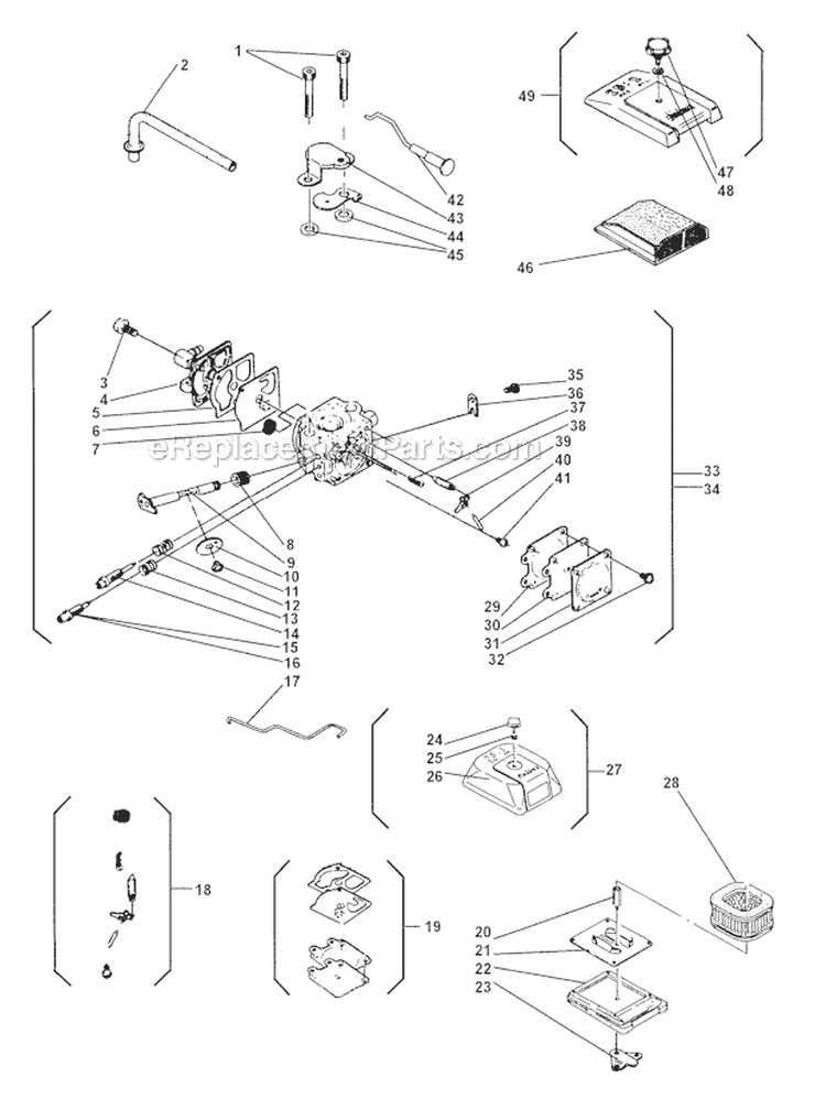 Carburetor Diagram and Parts List for 416  Shindaiwa Chainsaw