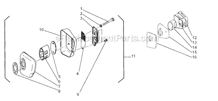 Muffler Diagram and Parts List for 416  Shindaiwa Chainsaw