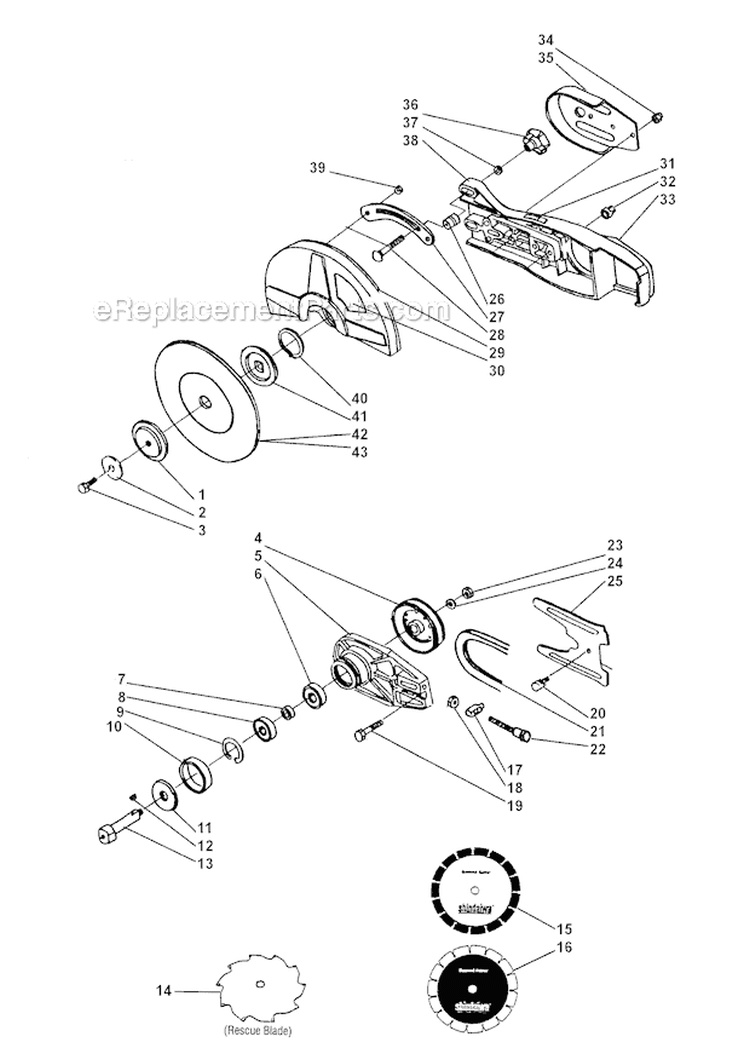 Chain Guard Diagram and Parts List for 416  Shindaiwa Chainsaw