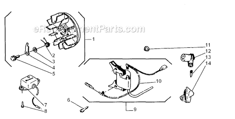 Ignition Diagram and Parts List for 416  Shindaiwa Chainsaw