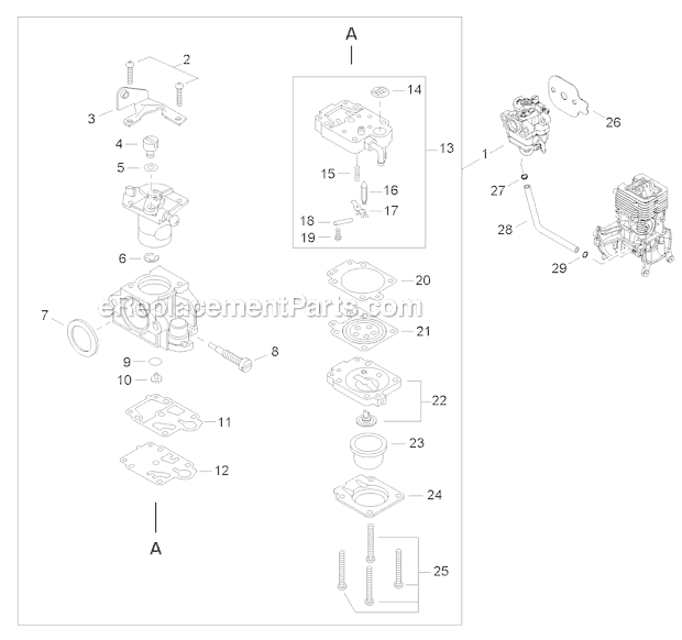 Carburetor Diagram and Parts List for PS344 T15513001001-T15513999999 Shindaiwa Power Broom