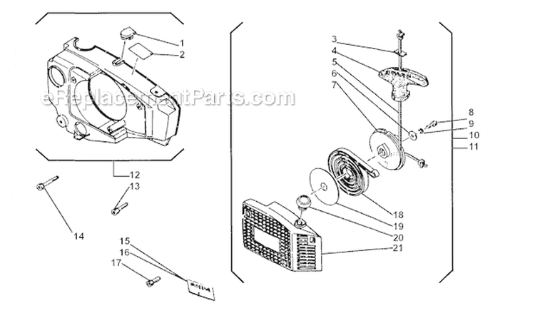 Starter Diagram and Parts List for 451  Shindaiwa Chainsaw
