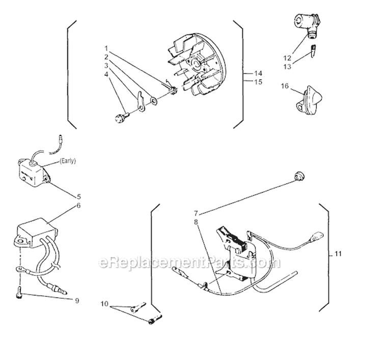 Ignition Diagram and Parts List for 451  Shindaiwa Chainsaw