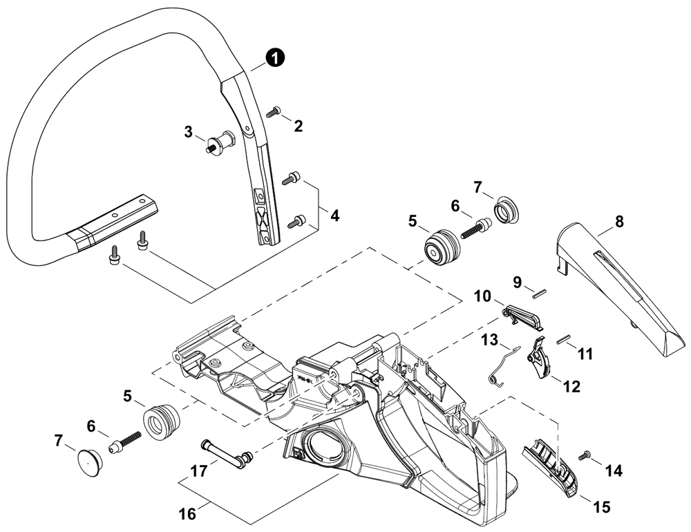 Handles Diagram and Parts List for 492 C83615001001 - C83615999999 Shindaiwa Chainsaw