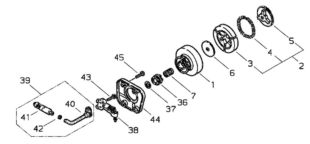 Clutch / Auto-Oiler Diagram and Parts List for 360EMC 20001001 - 20999999 Shindaiwa Chainsaw