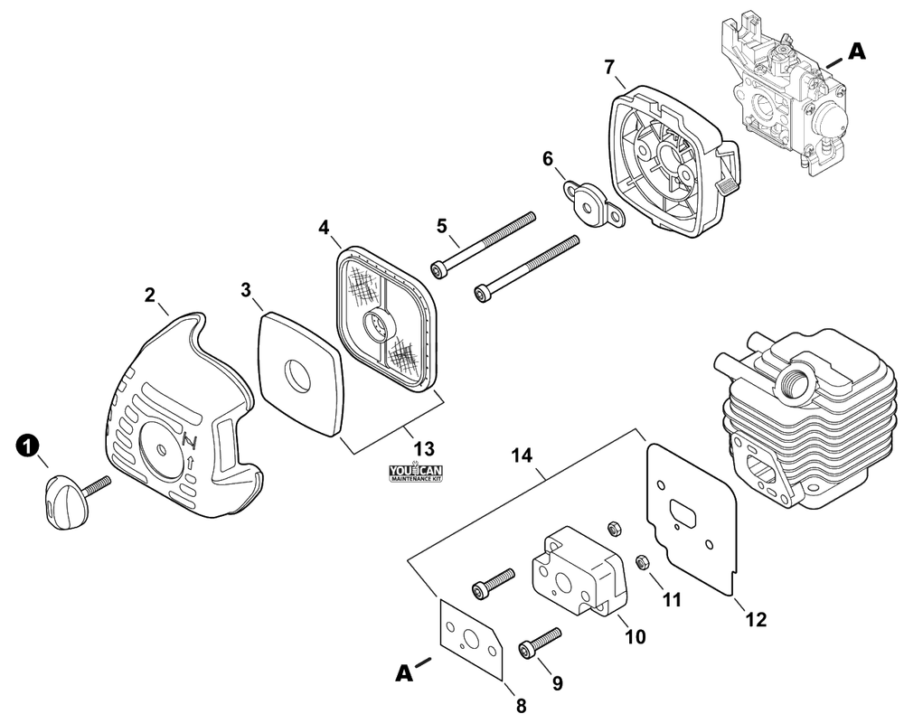 Intake Diagram and Parts List for FH235 T47914001001 - T47914999999 Shindaiwa Hedge Trimmer