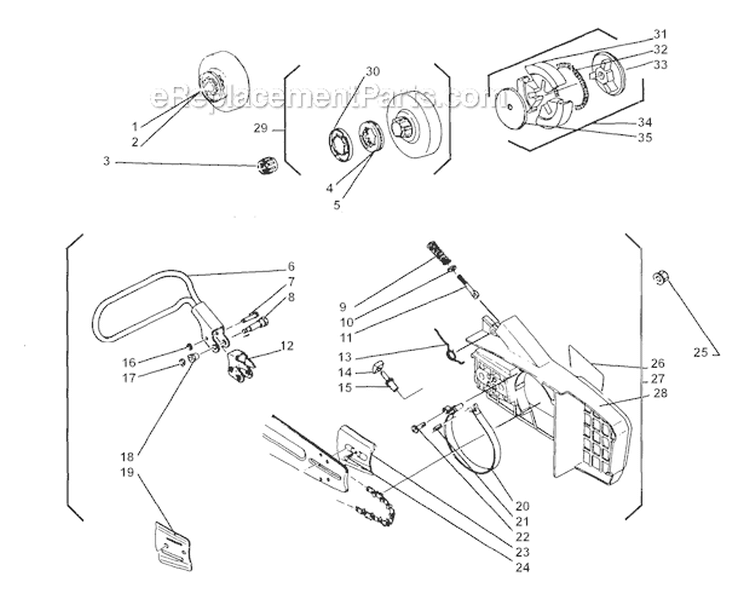 Chain and Clutch Diagram and Parts List for 500  Shindaiwa Chainsaw