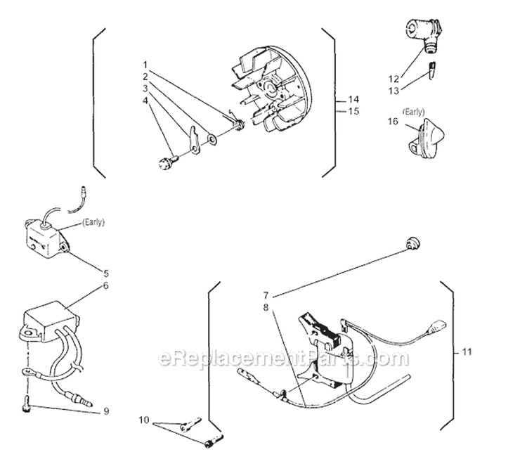 Ignition Diagram and Parts List for 500  Shindaiwa Chainsaw