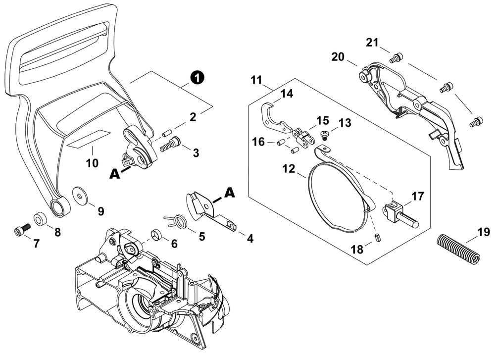 Chain Brake Diagram and Parts List for 492 C83615001001 - C83615999999 Shindaiwa Chainsaw