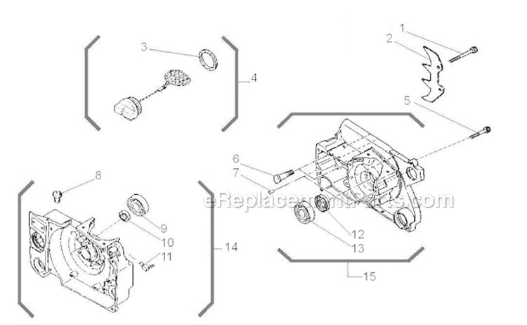 Crankcase Diagram and Parts List for 577  Shindaiwa Chainsaw