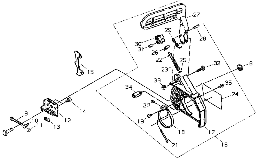 Brake Assembly Diagram and Parts List for 360EMC 20001001 - 20999999 Shindaiwa Chainsaw
