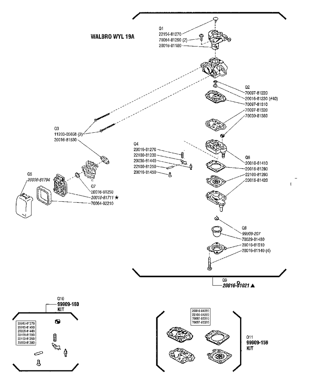 Carburetor Diagram and Parts List for C230 20000303 - 20999999 Shindaiwa Brush Cutter