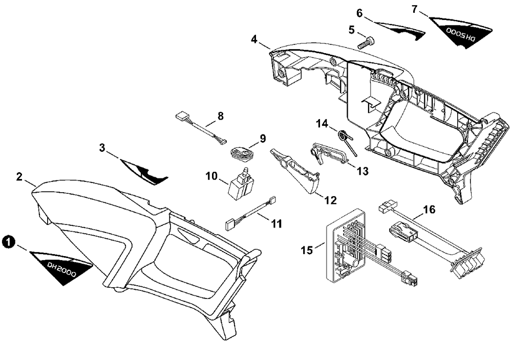 Handle - Rear Diagram and Parts List for DH2000W T91700001001 - T91700999999 Shindaiwa Hedge Trimmer