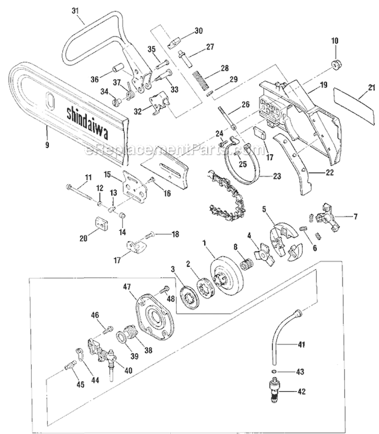 Clutch Drum, Brake Diagram and Parts List for 680  Shindaiwa Chainsaw