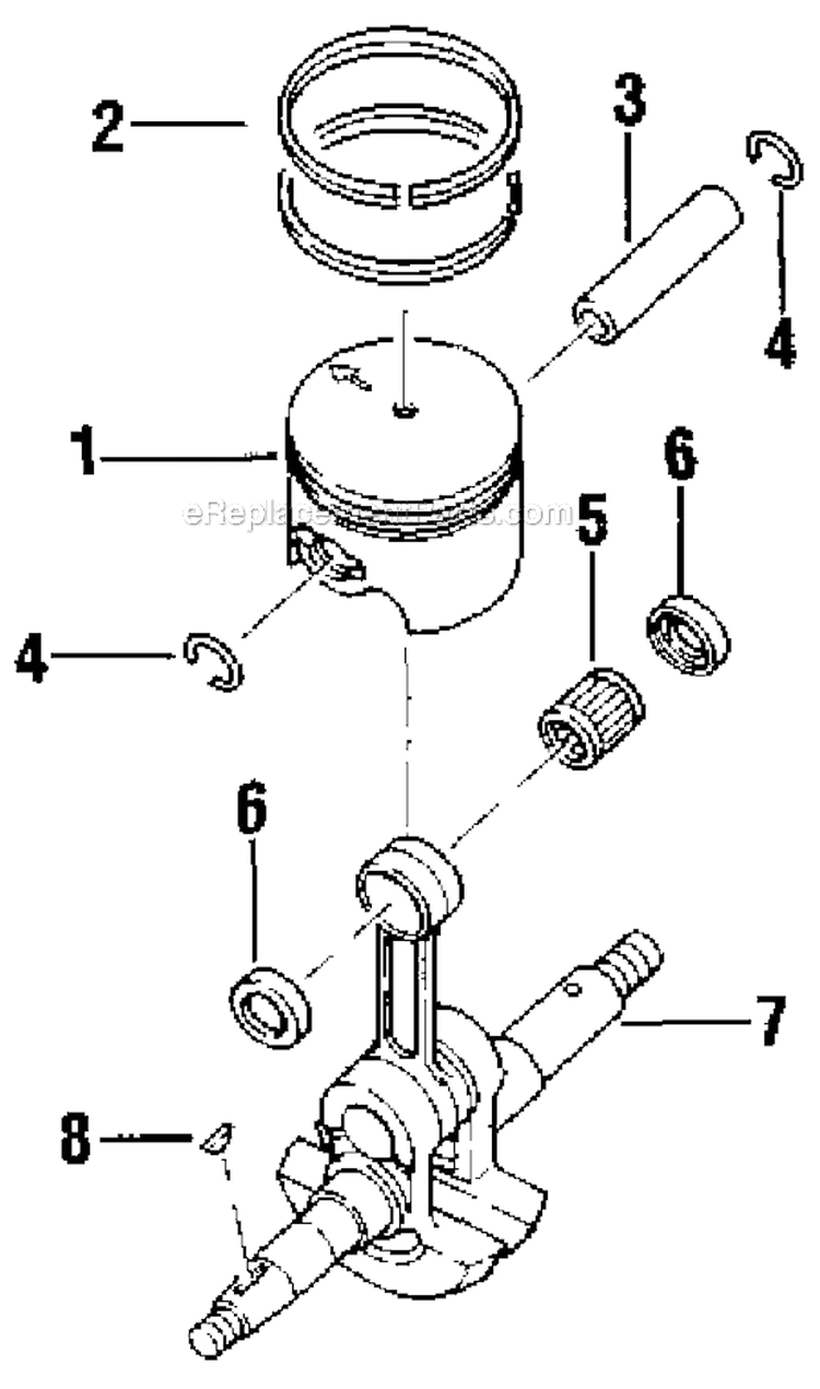 Crankshaft, Piston Diagram and Parts List for 680  Shindaiwa Chainsaw