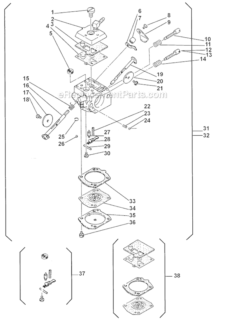 Carburetor Diagram and Parts List for 695  Shindaiwa Chainsaw