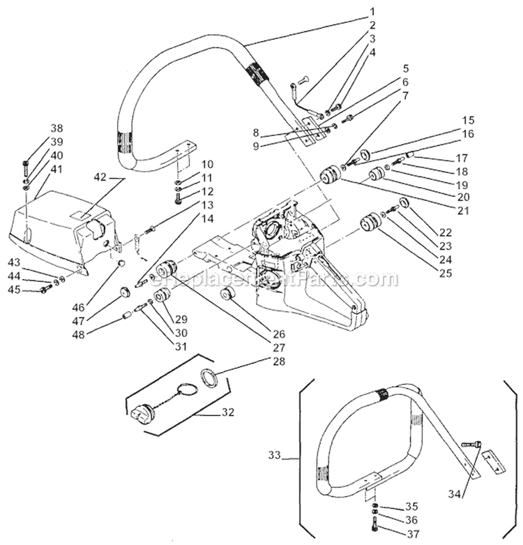 Rear Handle Diagram and Parts List for 695  Shindaiwa Chainsaw