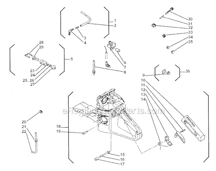Rear Handle Assembly Diagram and Parts List for 695  Shindaiwa Chainsaw
