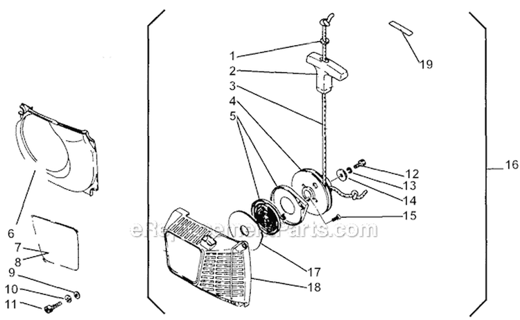 Starter Diagram and Parts List for 695  Shindaiwa Chainsaw