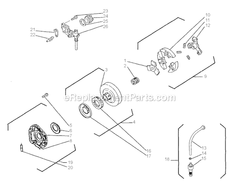 Clutch Diagram and Parts List for 695  Shindaiwa Chainsaw