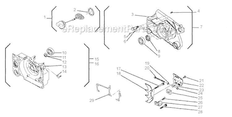 Crankcase Diagram and Parts List for 695  Shindaiwa Chainsaw
