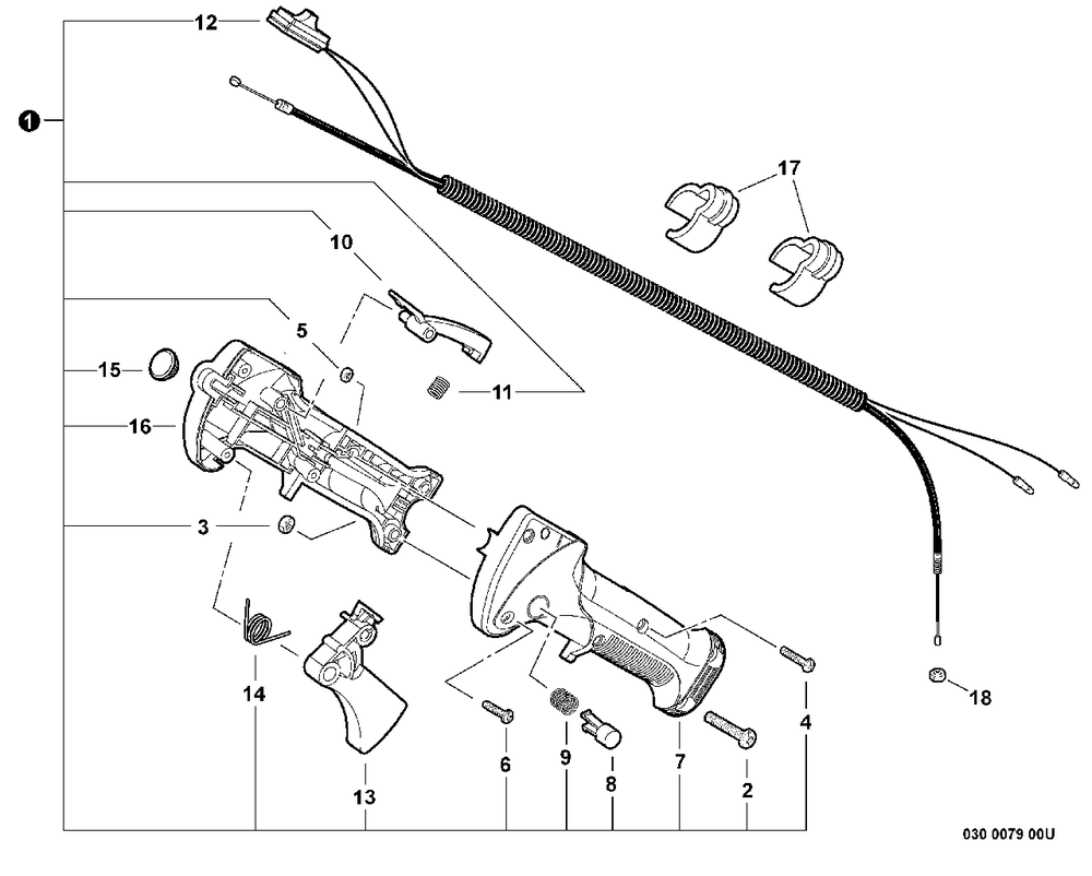 Throttle Control Diagram and Parts List for BCK-12 T14712001001 - T14712999999 Shindaiwa Trimmer