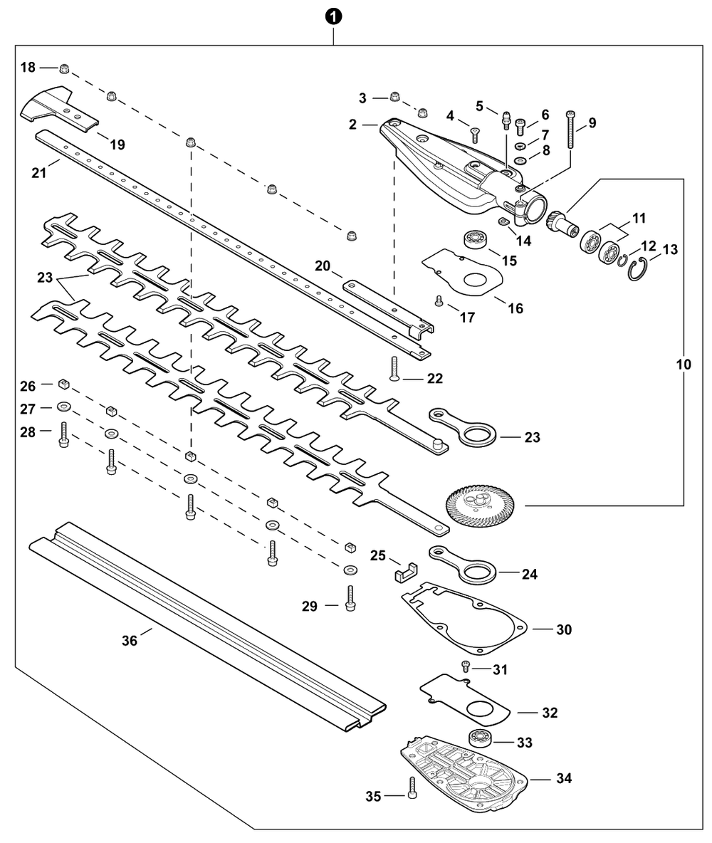 Blades, Gear Case Diagram and Parts List for FH235 T47914001001 - T47914999999 Shindaiwa Hedge Trimmer