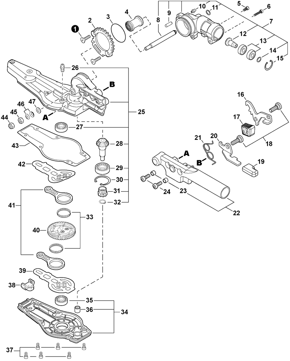 Gear Case - Original Diagram and Parts List for 9001051 99922238095 Shindaiwa Trimmer