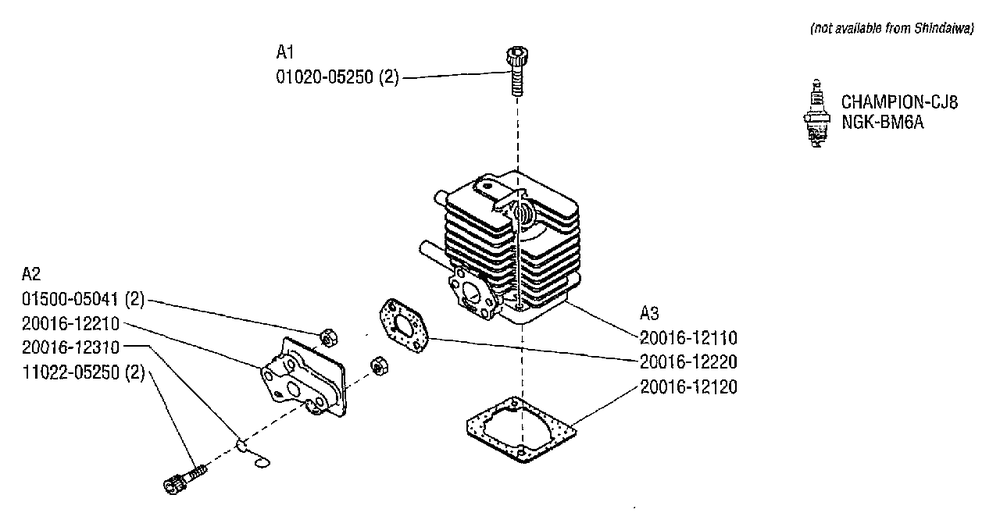 Cylinder Diagram and Parts List for C230 20000303 - 20999999 Shindaiwa Brush Cutter